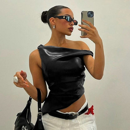 Ladies' Fashion Asymmetric Shoulder Sleeveless Vest