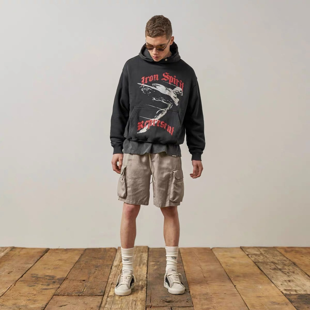 Metal Angel Print Distressed Oversized Hoodie