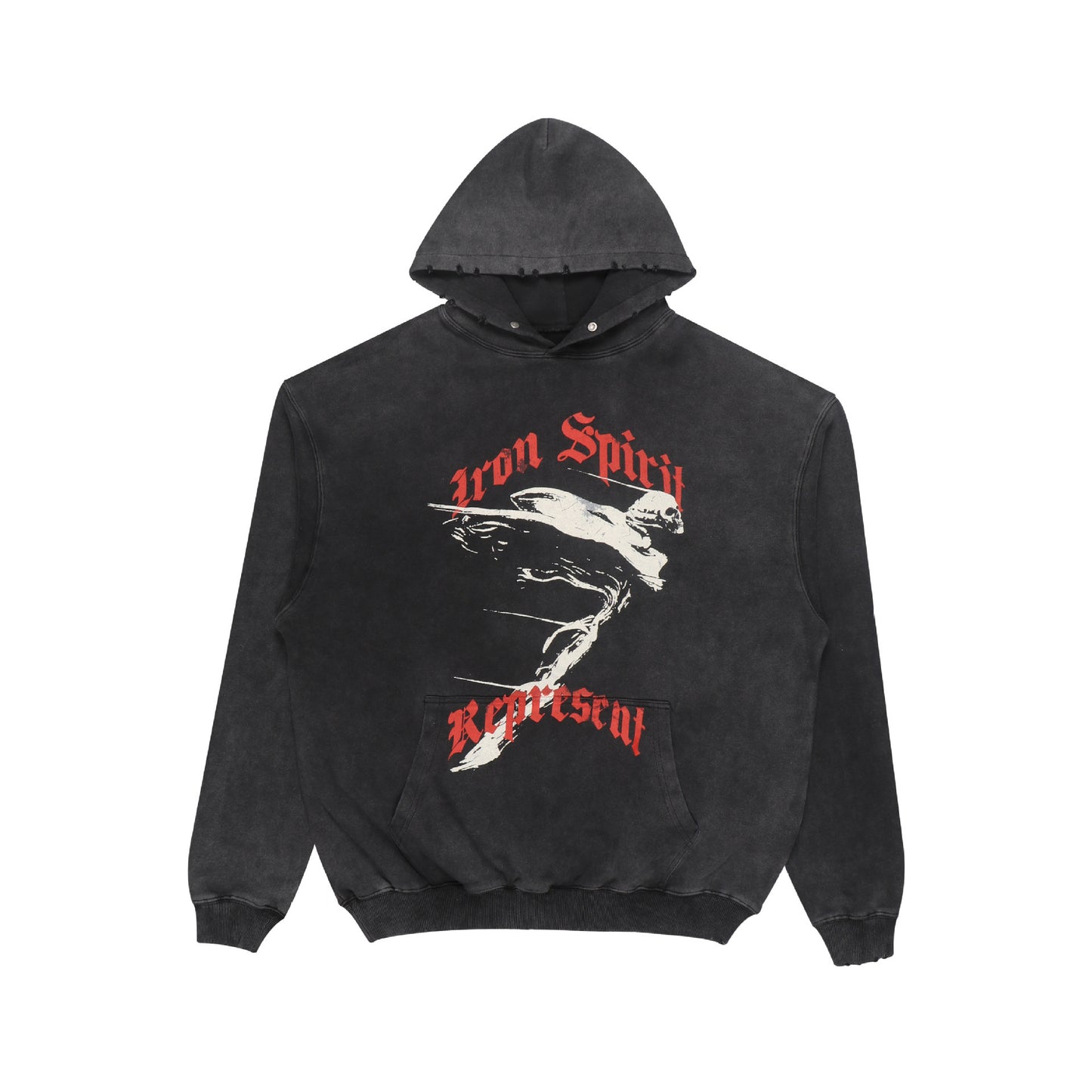 Metal Angel Print Distressed Oversized Hoodie
